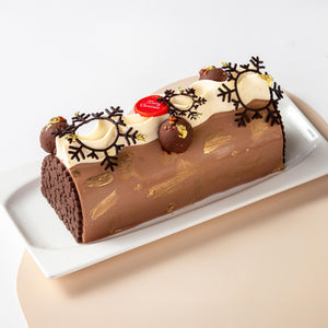 Hazelnut Royaltine Yule Log Cake with Amarena Cherry